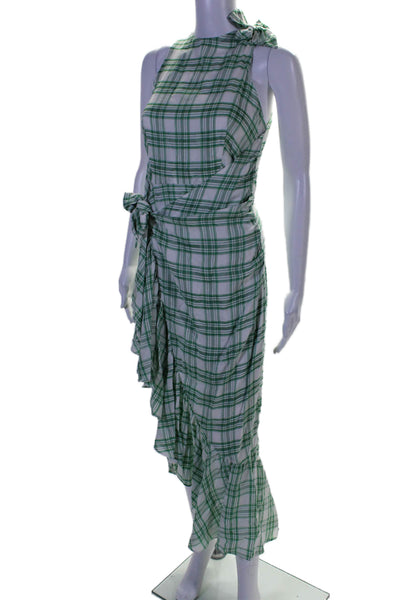 Paper London Womens Sleeveless Crew Neck Plaid Midi Dress Green White Size 4