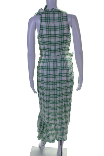 Paper London Womens Sleeveless Crew Neck Plaid Midi Dress Green White Size 4