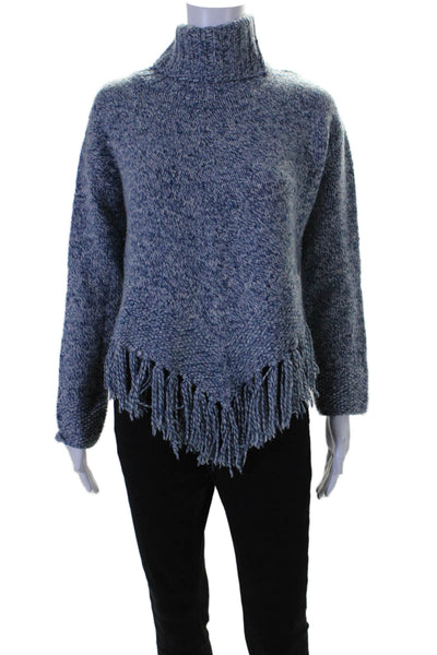 Christopher Fischer Womens Long Sleeve Fringe Turtleneck Sweater Blue Size Small