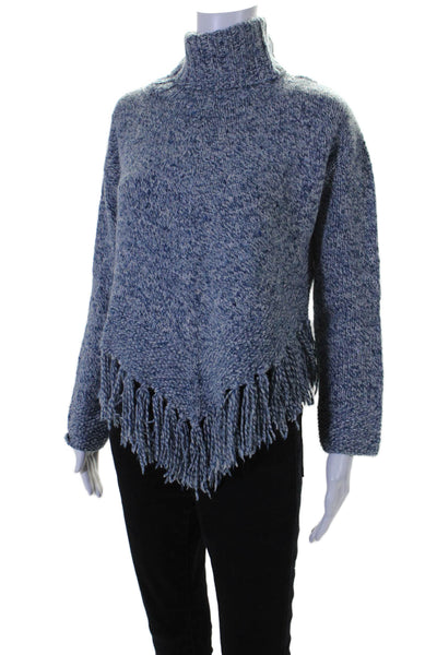 Christopher Fischer Womens Long Sleeve Fringe Turtleneck Sweater Blue Size Small