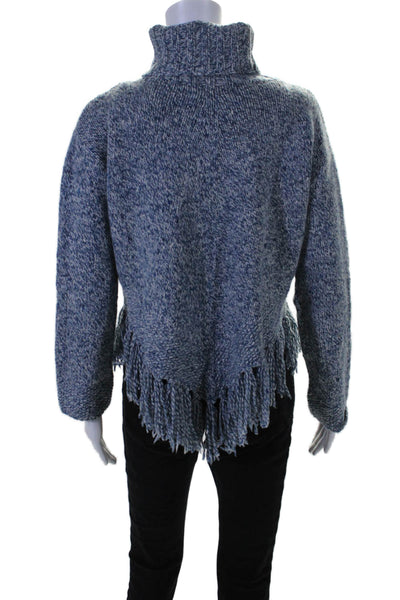 Christopher Fischer Womens Long Sleeve Fringe Turtleneck Sweater Blue Size Small