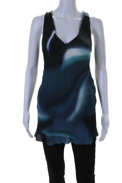 Ilaria Nistri Womens Sleeveless Cross Strap V Neck Silk Top Blue Black IT 42