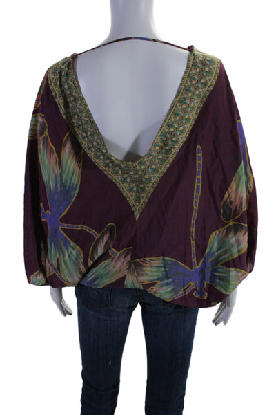 RaMona LaRue Womens Silk V-neck Long Sleeve Printed Blouse Purple Size XS