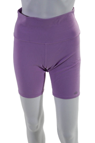 Alo Women's High Waist Fitted Athletic Biker Shorts Purple Size M