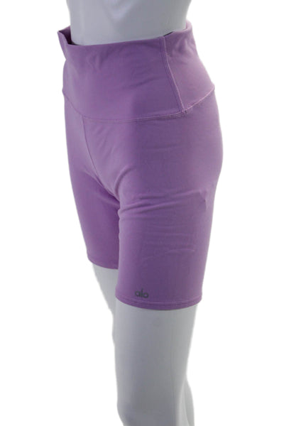 Alo Women's High Waist Fitted Athletic Biker Shorts Purple Size M