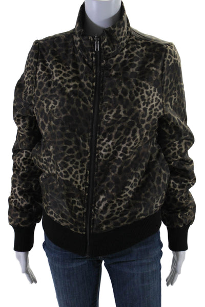 Sab Women's Collared Long Sleeves Full Zip Animal  Print Bomber Jacket Size S