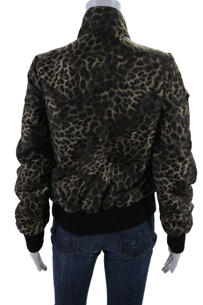 Sab Women's Collared Long Sleeves Full Zip Animal  Print Bomber Jacket Size S