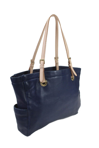 Michael Michael Kors Womens Navy Blue Leather Side Pockets Large Tote Handbag