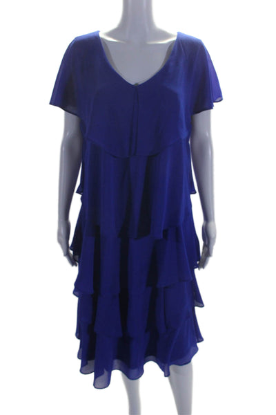 Compli K Womens Sleeveless V-neck Ruffle Tier Mid Length Dress Royal Blue Size S