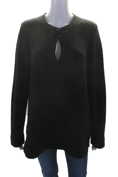 Tory Burch Womens Long Sleeves Key Hole Neck Sweater Black Wool Size Extra Large