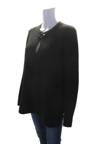 Tory Burch Womens Long Sleeves Key Hole Neck Sweater Black Wool Size Extra Large