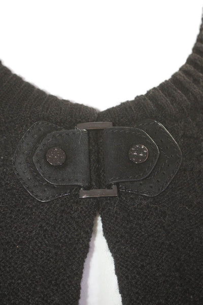 Tory Burch Womens Long Sleeves Key Hole Neck Sweater Black Wool Size Extra Large