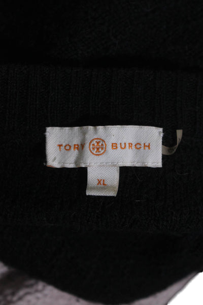 Tory Burch Womens Long Sleeves Key Hole Neck Sweater Black Wool Size Extra Large