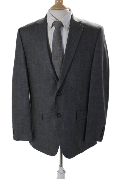 Calvin Klein Mens Silk Collared Button V-neck Lined Plaid Blazer Gray Size 42R