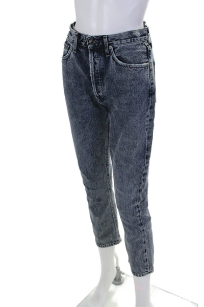 Agolde Womens Cotton Full Buttoned Tapered Leg Textured Jeans Blue Size EUR 25