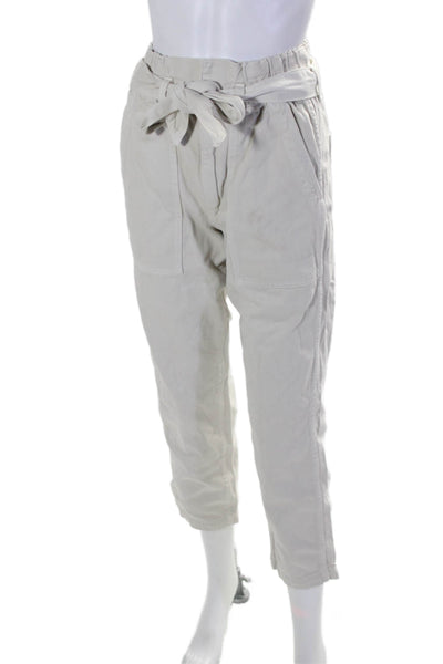 Amo Womens Cotton Ruched Belted Buttoned Tapered Cargo Pants Beige Size EUR 23