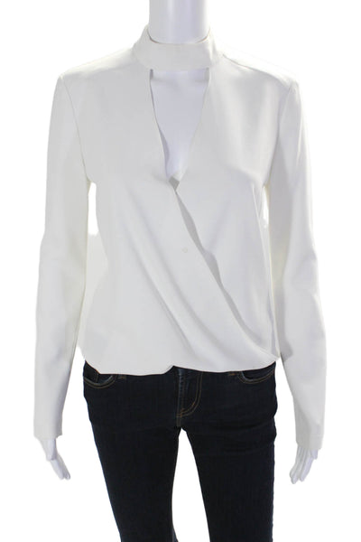 Intermix Womens Mock Neck Low Front Zipped Long Sleeve Blouse White Size P