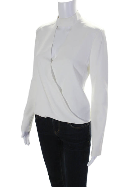 Intermix Womens Mock Neck Low Front Zipped Long Sleeve Blouse White Size P