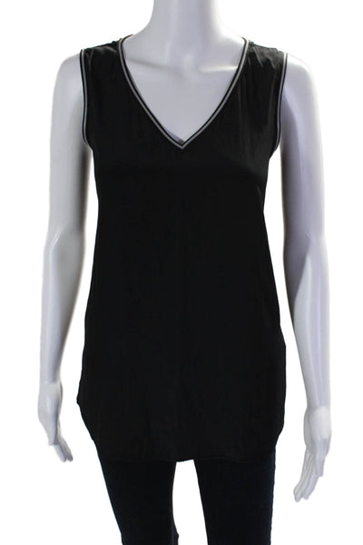 Lola & Sophie Womens Sleeveless V Neck Contrast Trim Tank Blouse Black Size XS