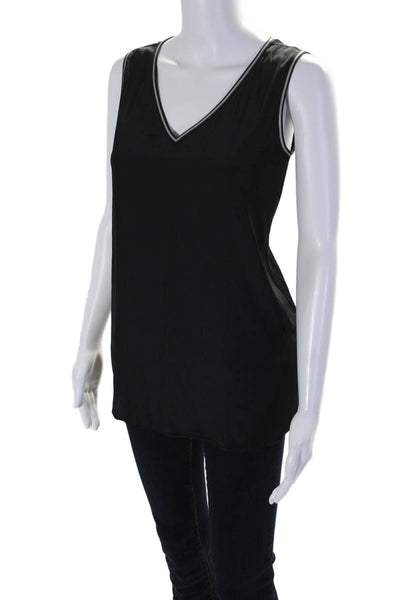 Lola & Sophie Womens Sleeveless V Neck Contrast Trim Tank Blouse Black Size XS