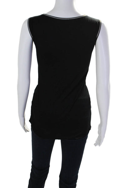 Lola & Sophie Womens Sleeveless V Neck Contrast Trim Tank Blouse Black Size XS