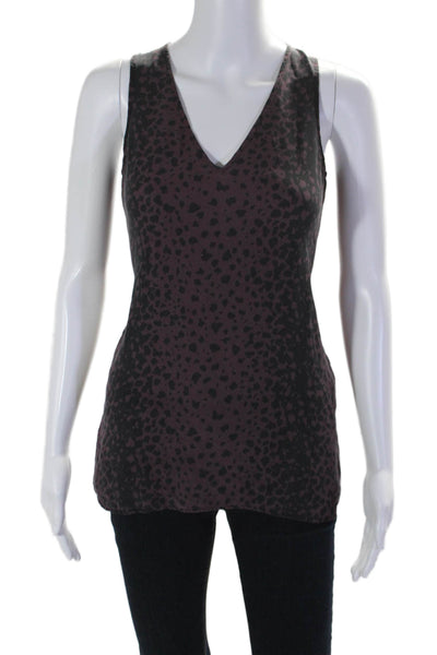 Vince Womens Silk Sleeveless V Neck Spotted Print Blouse Purple Size XXS