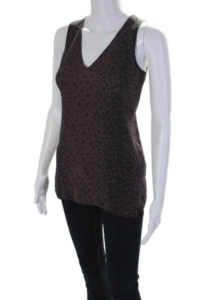 Vince Womens Silk Sleeveless V Neck Spotted Print Blouse Purple Size XXS