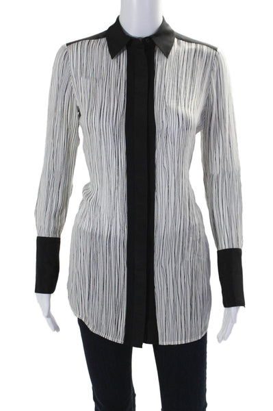 Vince Womens Silk Long Sleeve Striped Button Down Blouse White Black Size XXS