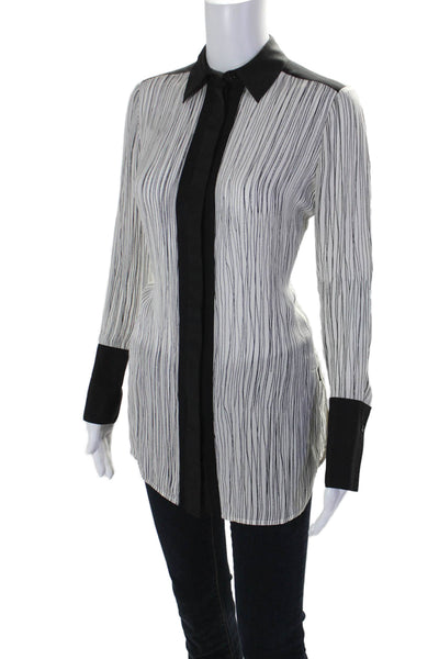 Vince Womens Silk Long Sleeve Striped Button Down Blouse White Black Size XXS