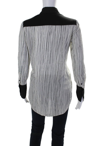 Vince Womens Silk Long Sleeve Striped Button Down Blouse White Black Size XXS