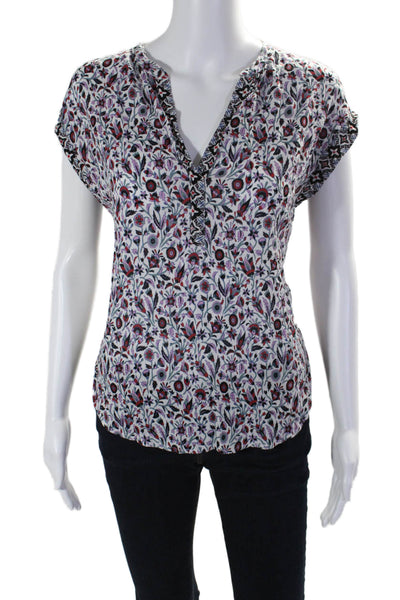 Xirena Womens Cotton Sleeveless V Neck Floral Print Blouse White Pink Size XS