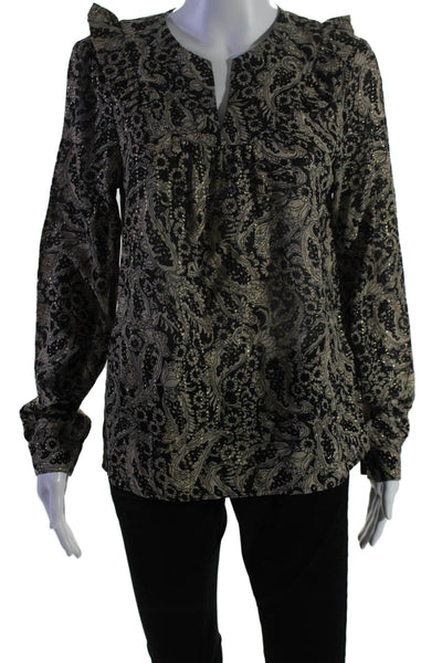 The Korner Women's Round Neck Long Sleeves Glitter Blouse Black Size S