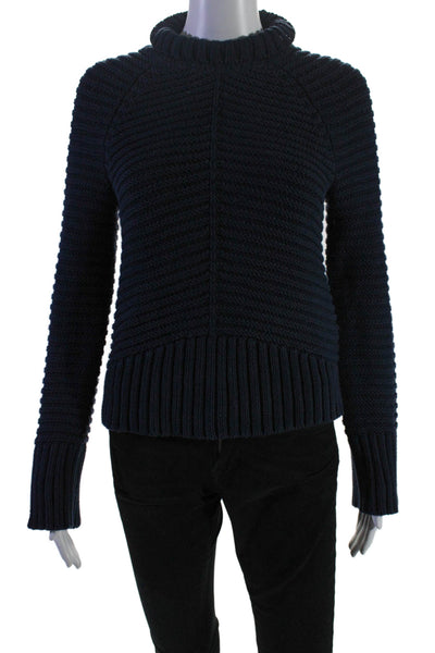 Intermix Women's Mock Neck Long Sleeves Open Knit Sweater Navy Blue Size S