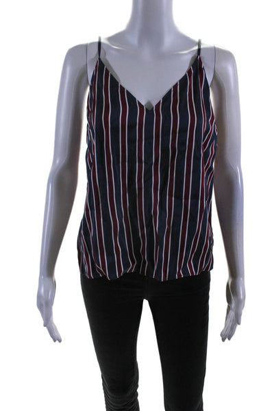 Frame Womens Striped V-Neck Adjustable Pullover Tank Top Blouse Burgundy Size M