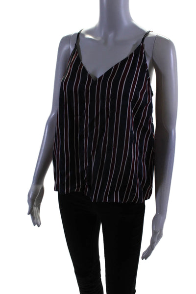 Frame Womens Striped V-Neck Adjustable Pullover Tank Top Blouse Burgundy Size M