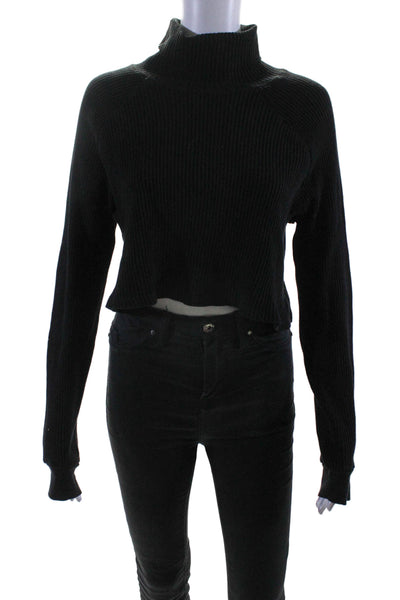 The Range Womens Cotton Long Sleeve Cropped Turtleneck Thermal Top Black Size M