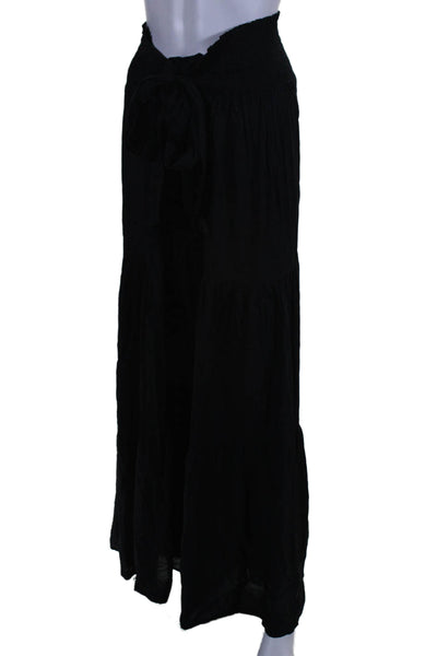 Elan Women's Smocked Waist Tiered Wide Leg Palazzo Pants Black Size L