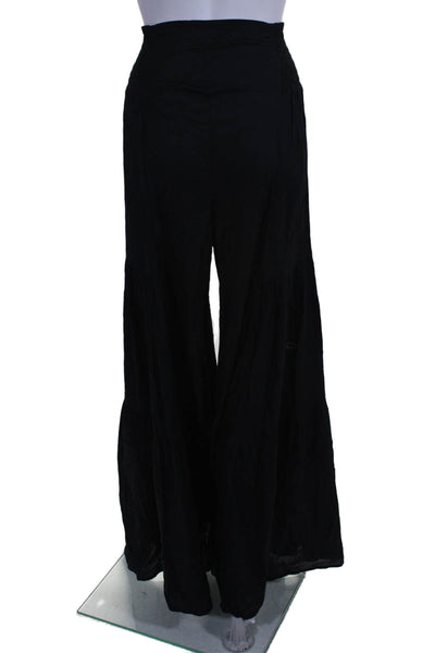 Elan Women's Smocked Waist Tiered Wide Leg Palazzo Pants Black Size L