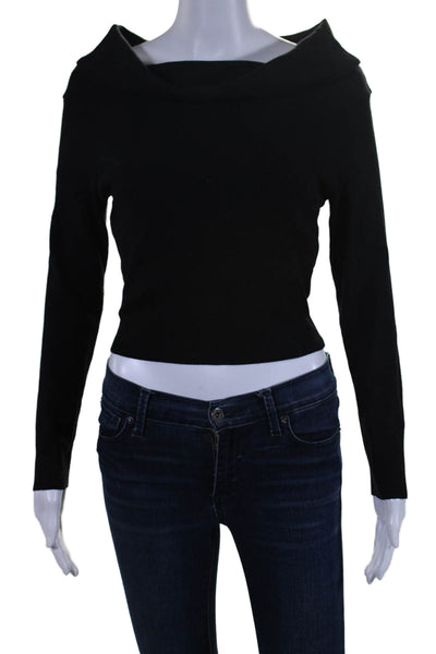 Vici Womens Black Ribbed Cowl Neck Long Sleeve Cropped Sweater Top Size M