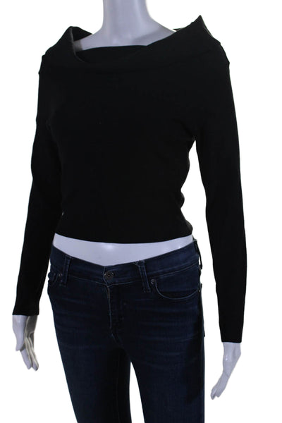 Vici Womens Black Ribbed Cowl Neck Long Sleeve Cropped Sweater Top Size M