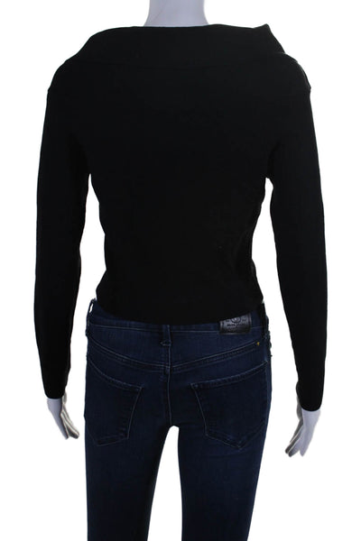 Vici Womens Black Ribbed Cowl Neck Long Sleeve Cropped Sweater Top Size M