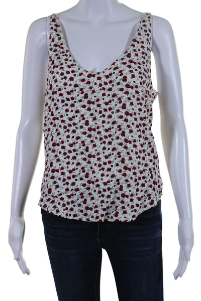 Reformation Womens White Red Floral Print Scoop Neck Sleeveless Tank Top Size M