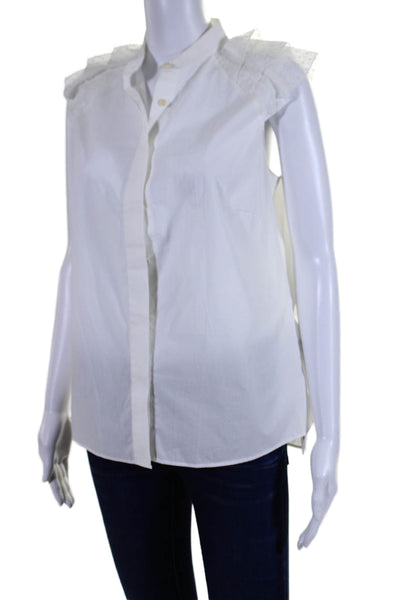 Akris Punto Womens Round Neck Sleeveless Button Down Cotton Blouse White Size 10