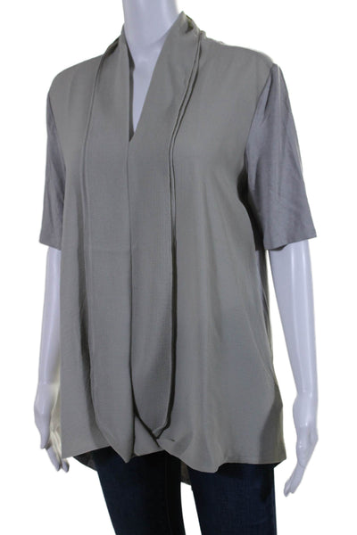 H By Halston Womens Short Sleeve V Neck Mixed Media Top Shirt Gray Size Small