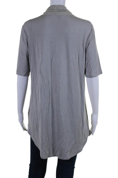 H By Halston Womens Short Sleeve V Neck Mixed Media Top Shirt Gray Size Small