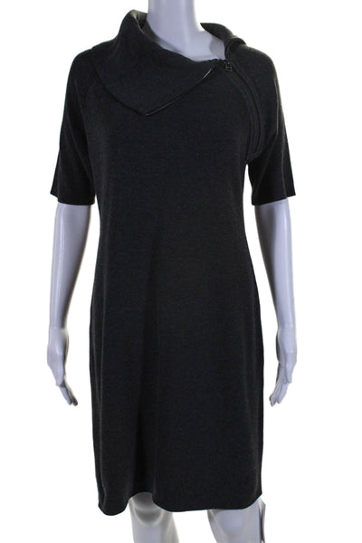 Calvin Klein Womens Short Sleeve Zip Turtleneck Sweater Dress Gray Size Large