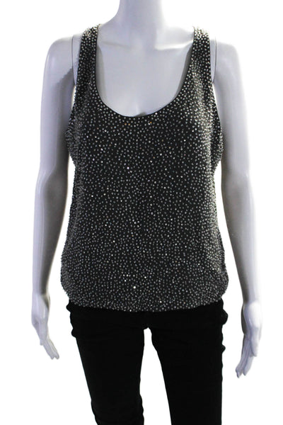 Calvin Klein Womens Silk Gray Beaded Scoop Neck Sleeveless Tank Top Size 8