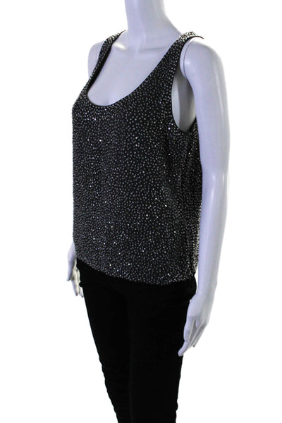 Calvin Klein Womens Silk Gray Beaded Scoop Neck Sleeveless Tank Top Size 8