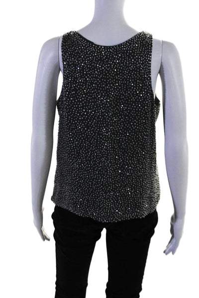 Calvin Klein Womens Silk Gray Beaded Scoop Neck Sleeveless Tank Top Size 8