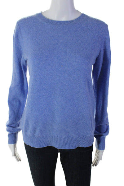 Tahari Womens Cashmere Crew Neck Ribbed Hem Long Sleeved Sweater Blue Size M